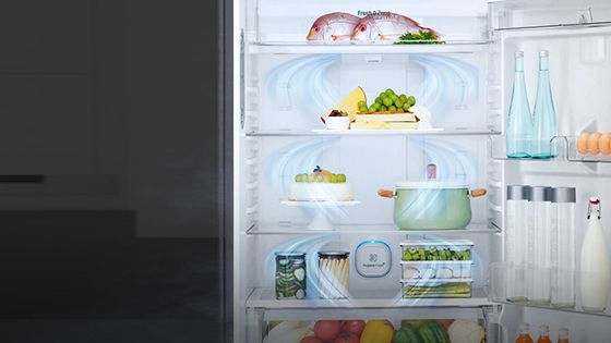 Refrigeradora abierta con alimentos